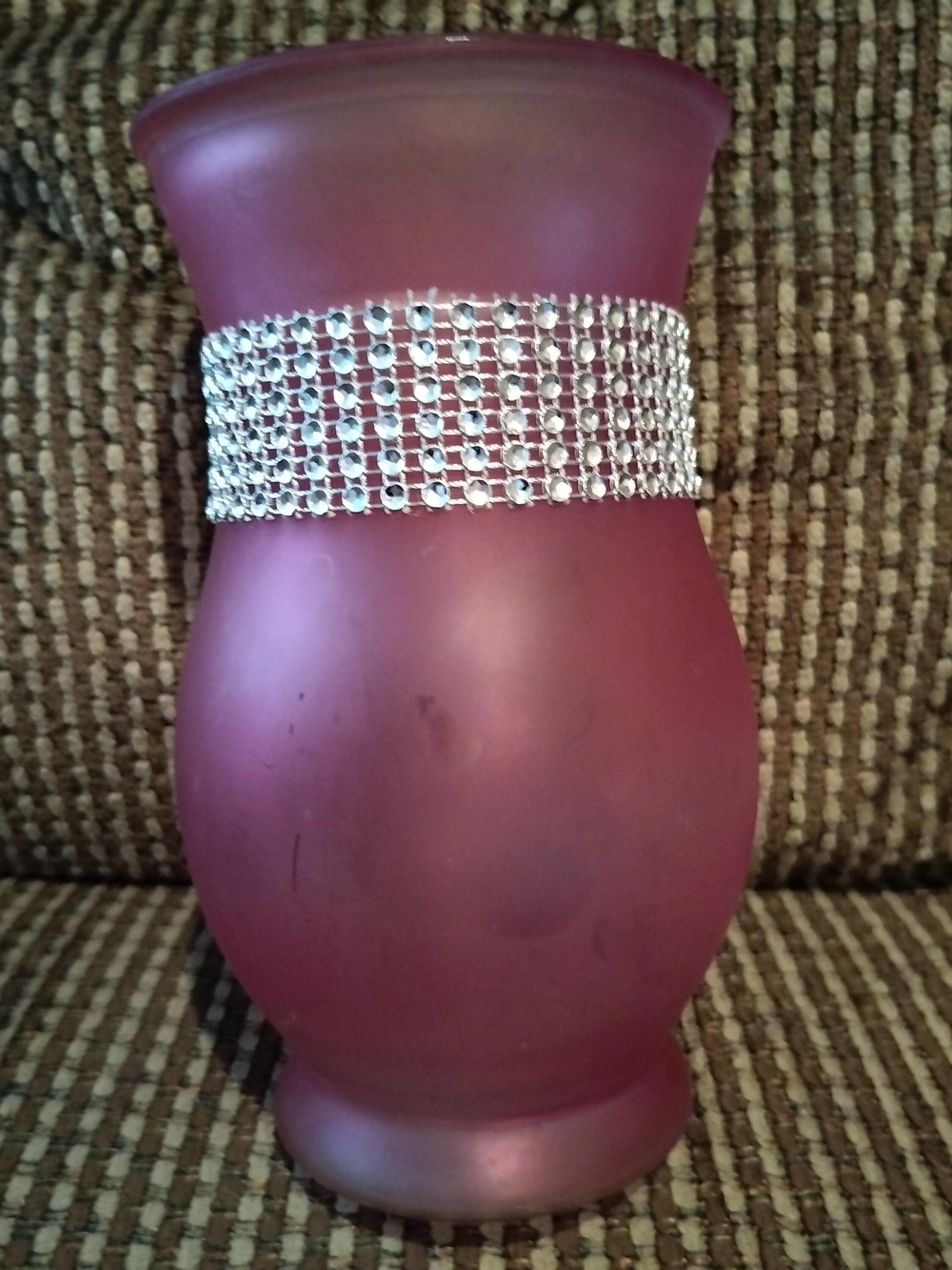 Pink Frosted 7-in Tall Vase With Rhinestone Banding